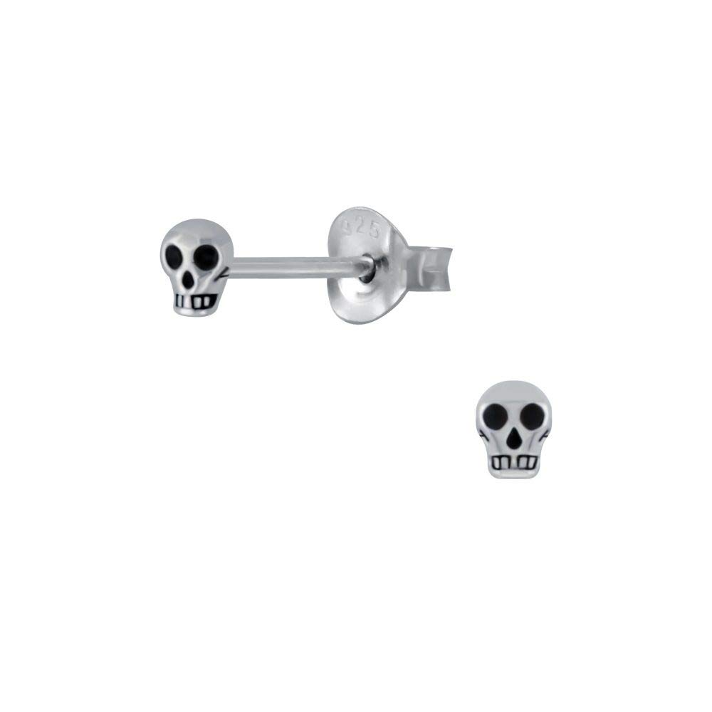 Tiny Skull Stud Earrings Oxidised .925 Sterling Silver Halloween Gothic