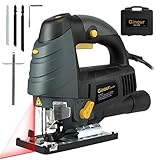 Ginour 7.0A 3000SPM Jigsaw with Laser Guide & LED, 6-level Variable Speed, Bevel Angle (0°-45°), Jig Saw Set With 3PCS Blades, Scale Ruler and Carrying Case