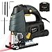 Ginour 7.0A 3000SPM Jigsaw with Laser Guide & LED, 6-level Variable Speed, Bevel Angle (0°-45°), Jig Saw Set With 3PCS Blades, Scale Ruler and Carrying Case