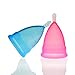 Menstrual Cup Soft Silicone Set - Best Feminine Reusable Period Moon Cups Starter Kit of 2 PCS With Bag - Alternative to Sanitary Napkins instead softcup - Blue Pink Combination Size (Small)