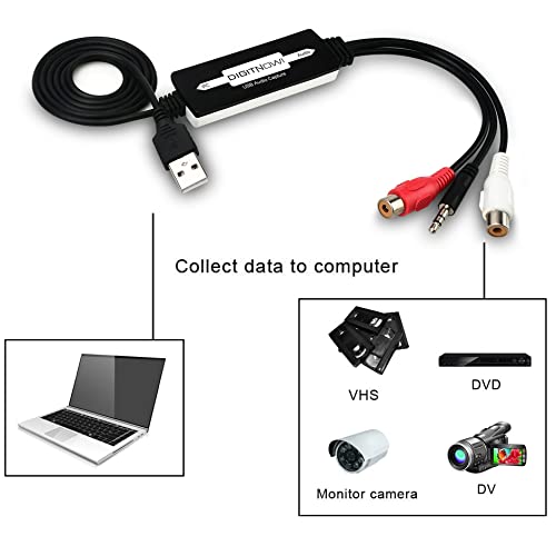 DIGITNOW USB Audio Capture Card Grabber for Vinyl Cassette Tapes to