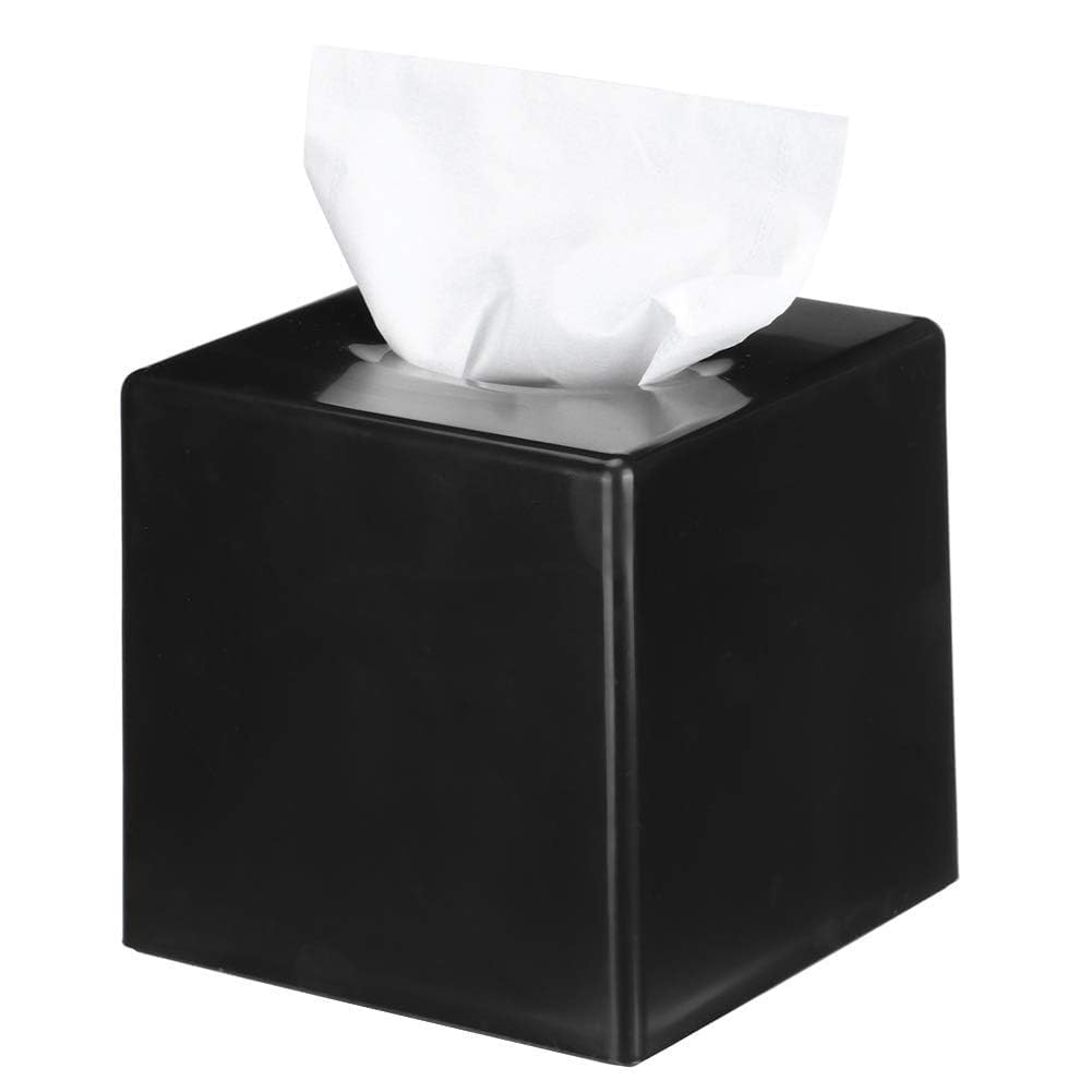 Agatige Tissue Box Cover, Cube Tissue Paper Holder Plastic Square Black Napkin Holder Dispenser Facial Tissue Paper Organizer Box for Car Home Office Bathroom Vanity