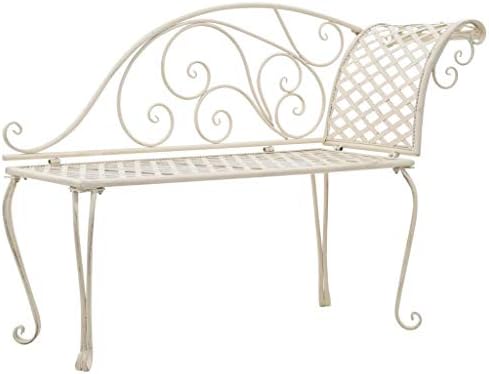 Rugs and Rooms Outdoor Garden Chaise Lounge 128 cm Metal Antique White for Summer, BBQs, Picnic, Family Fun, Dining Outside, Breakfast, Lunch, Dinner Table for Balcony, Patio, Front and Back Garden