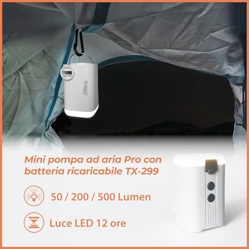 TX-299 Pro, la mini pompa ad aria a batteria - 3600 mAh, pompa ad aria elettrica ricaricabile con powerbank, luce LED, 5 ugelli, ricarica USB - pompa d'aria senza fili per oggetti gonfiabili