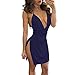 VANCOL Women's Sexy Deep V-Neck Halter Backless Slit Mini Party Club Dress (M, Navy Blue)