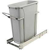 Knape &amp; Vogt Soft-Close Pull-Out Trash Can for Cabinets, 20 Qt (5 Gallon) Bottom Mount Single Kitchen Trash Bin, 8-3/8 in. x 20-1/8 in. x 17-5/16 in., SCB9-1-20PT, Platinum
