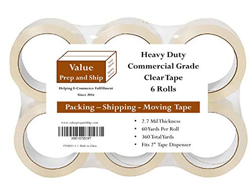 Clear Packing Tape, Heavy Duty Commercial Grade 2.7 Mil Thickness, 60 Yards per Rolls (6-Pack), 2 inch Wide for Moving Boxes, Packing Supplies, Office and Warehouse Materials