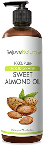 Sweet Almond Oil, 16 oz - (Food Grade) 100% Pure, Hexane Free, Cold Pressed Therapeutic Carrier Oil & All Natural Moisturizer for Massage, Skin, Hair Growth, Cuticles & Cooking, by RejuveNaturals