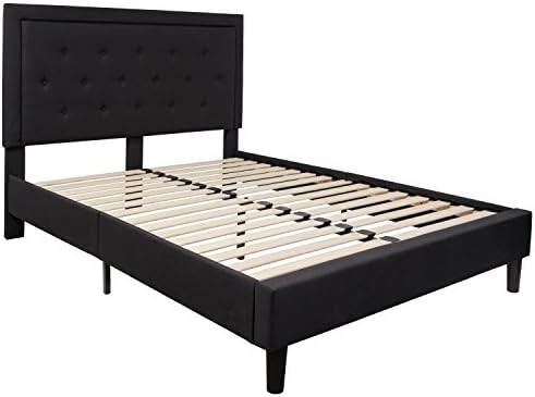 Flash Furniture Roxbury Queen Size Tufted Upholstered Platform Bed in Black Fabric