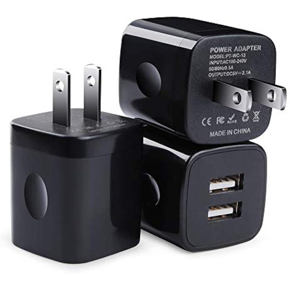 USB Wall Charger, Charging Block, 3Pack Dual Port 2.1A Brick Base Cube