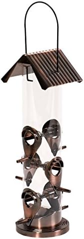 Bird Feeder Beautiful Hanger With Elegant Brushed Copper Finish, Large See Through Tube For Outdoor Wild Birds with Six Feeding Ports By Simplicity Designs