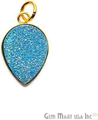 Light Blue Druzy Pears Shape Bezel Pendant, 21x13mm Neckless Pendant, 24K Gold Plated Pendant (LZ-50013)