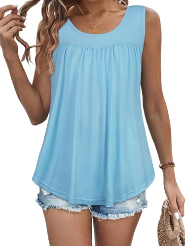 CHICGAL Womens Tank Tops Summer Sleeveless Blouse Loose Shirt(Sky Blue,3XL) at Amazon