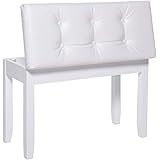 IWELL 28" L Double White Piano Bench with Storage Compartment & Padded Cushion, Rubberwood Keyboard Bench, Vanity Stool, Capa