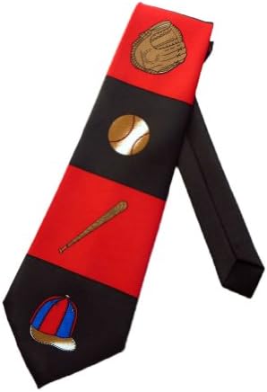 Tie Mania Mens Baseball Mitt Bat Hat Necktie - Black - One Size Neck Tie