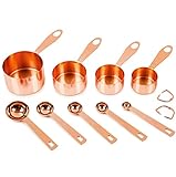 Copper-plated Measuring Cups and Spoons, Set of 9: EXTRA STURDY Top-Quality Stainless Steel. Satin + Mirror Polish Copper Finish. US + Metric Measurements. Kitchen Gift Under 30 Dollar. By COPPER GEMZ