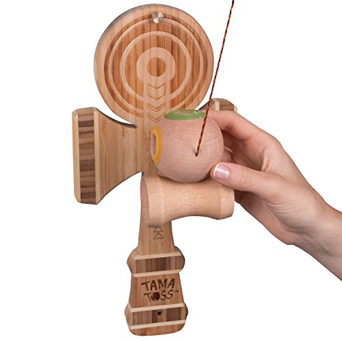 Kendama Ball And Cup Swing Game - Tiki Toss Tama Toss - 100% Bamboo Party Game With 3 Different Ways To Play (All Parts Included)