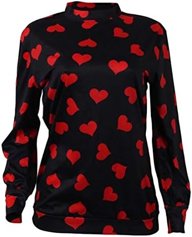 EKU Women's Valentines Blouse Long Sleeve Heart Prints Pullover Tshirt Sweatshirt Tops