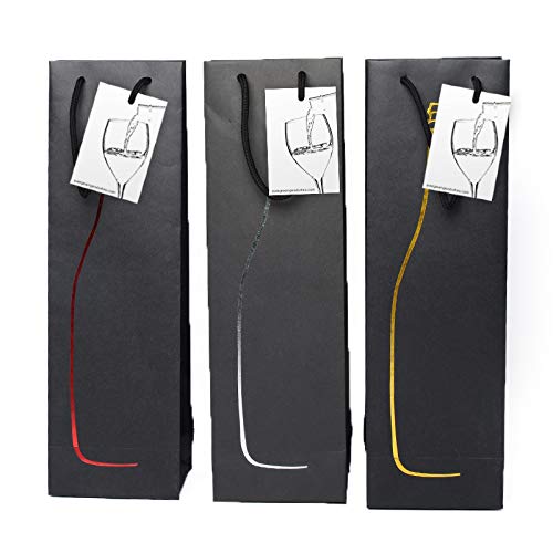 Evergreen Goods Set of 6 Bags - 750ml | Black Wine Gift Bags with Handles | Elegant Wine Packaging | Wine Bottle Bags for Weddings, Valentine's, Anniversaries, Birthdays, & Party Gifts & Multipurpos