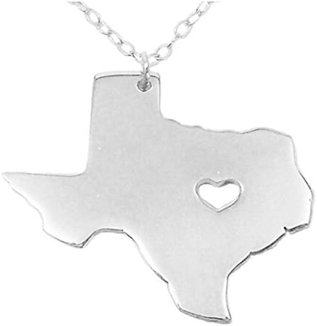 Texas State Necklace Stainless steel America States Map Jewelry with a Heart (Texas Sliver)