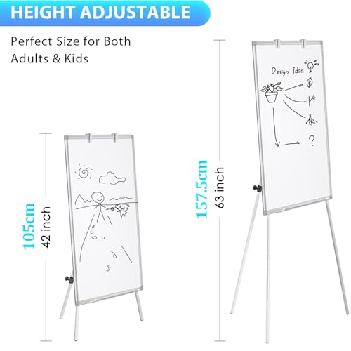 90x60Cm Easel Whiteboard, Tripod Height Adjustable Magnetic Portable Dry Erase Board, Flipchart Easel Stand White Board for Office School Classroom Teaching and Home