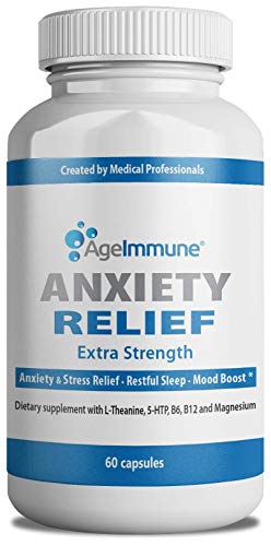 Anxiety Relief Supplement Complex with L-Theanine, 5-HTP, Vitamins B6, B12 and Magnesium. Quality Sleep Support and Mood Boost Formula. 60 Capsules.
