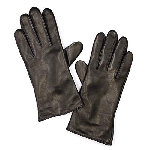 Harssidanzar Womens Luxury Italian Nappa Leather Gloves Vintage Finished Cashmere Lined Touchscreen, Black, L