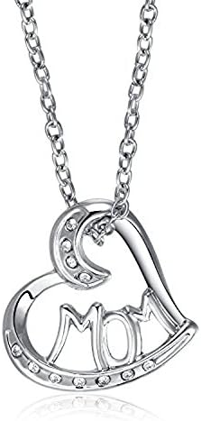 Bling Jewellry Platinum Plated Heart Pendant Necklace enclosed "Mom" For women For Women Girls
