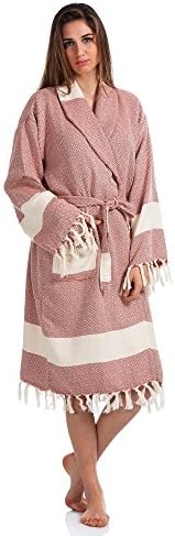 fdm Hooded Turkish Peshtemal Bathrobe Unisex 100% Turkish Cotton Sauna Spa Beach Robe (Pink Diamond, M)
