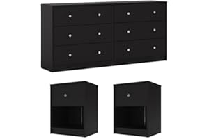Pemberly Row 3PC Engineered Wood Dresser and Nightstands Bedroom Set in Black