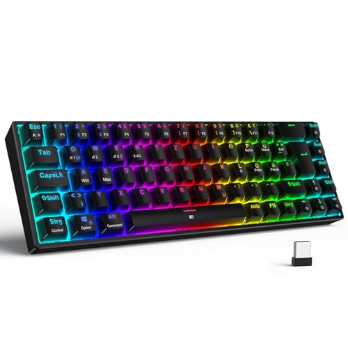 TECURS Gaming Tastatur Kabellos, Mechanische Tastatur RGB QWERTZ (German Layout) mit Rote Schalter für PC Gamer und Arbeits, 65% TKL Gaming Keyboard f