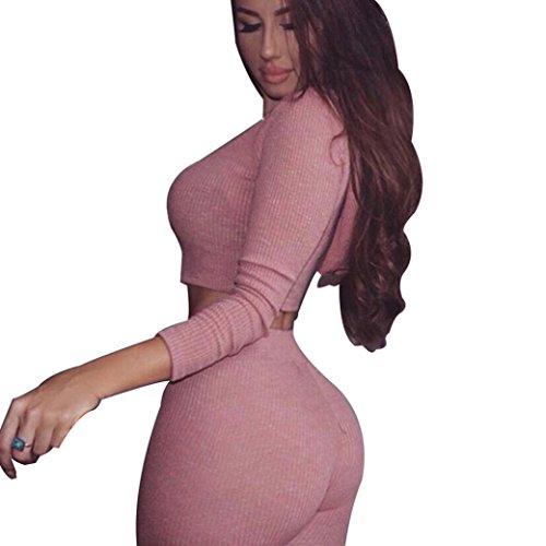 Tracksuit for Women,Toponly Womens Sexy Long Sleeve Crop Tops High Waist Leggings 2 Piece Bodycon Set Casual Outfit Tracksuit (Fashion Pink, L) - Thumbnail 7