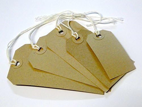Quality Buff / Brown / Natural 108 x 54mm Strung Tags Price Tags Labels Reinforced Rings Luggage Strong String Retail Gun Ticket Tie On Gift (Pack Of 50)