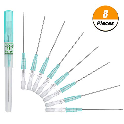 JieyueJewelry 8 Pack Piercing Needles Surgical Steel IV Catheter Needles Fits for Ear Nose Lip Tongue Belly Nipple Tattoo Body Piercing Needles Supply (18 Gauge)