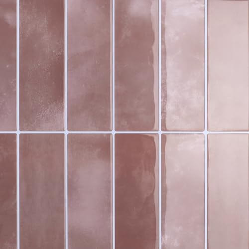 CRE8TIVE Peel and Stick Backsplash Tile Pink Marble Look 12x12 Inch Self-Adhesive Faux Ceramic Wall Tiles Stickers, Heat Resistant Kitchen Tile Backsplash for Wall, Shower, RV Living Room (4-Pack)