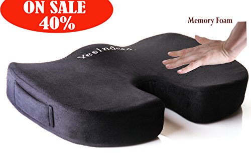 Memory Foam Orthopedic Coccyx Pillow Premium Comfort Seat Cushion for Prolonged Sitting in Office Chair, Car Support and Relief for Tailbone, Spine, Lumbar, Pregnancy, Hemorrhoids, Back Pain, More