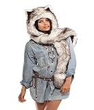 YUSONG Faux Fur Multi Party Hat and Scarf Leopard Animal Design Hat with Mitten Pocket(White and Black)