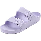 VICT POPU Womens Sandals Adjustable Double Buckle Strap Waterproof EVA Flat Slides