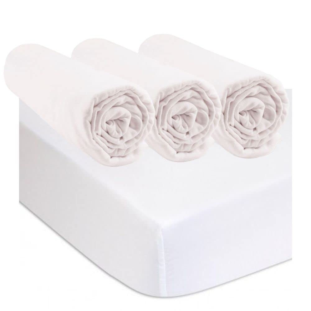 3 Fitted Sheets 40 x 80 cm Organic Cotton White + 2 Mattress Protectors