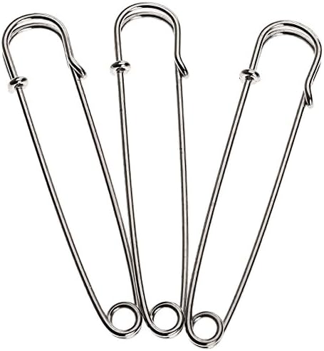 Dconfident 12 Pcs Wholesale Silver Tone Safety Pins Extra Large Pins Brooches Unisex Jewelry Findings 2.8"x0.5"Skirt,Curtain,Baby Diaper