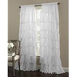 Decotex 2 Piece Gypsy Ruffled Shabby Chic Crushed Voile Sheer Window Curtain Treatment Panel Drapes (White, 55