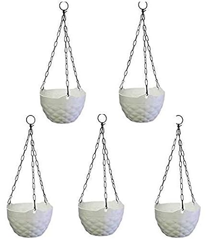 GreenBourne Plastic Diamond Hanging Pot| White| 8 in| 5 Pieces
