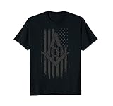 Mens Masonic American Flag Square and Compass - Freemason T-Shirt 3XL Black