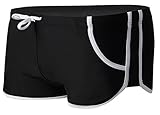 Linemoon Men's Solid Boxer Swimming Briefs With Tie Front Black 27-30 Inches