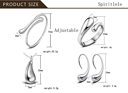 Spiritlele 4 PCS Adjustable Teardrop Jewelry Set Earrings Bracelet Ring Necklace Pack for Women - Thumbnail 6