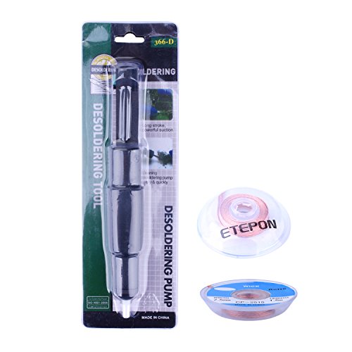 ETEPON 3-in1 Solder Accessories Anti-Static Solder Sucker Desoldering Vacuum Pump & 2pcs Solder Wick (2.5mm Width, 1.5m Length) Desoldering Assist Tool Kit For Solder Removal(ET004) - Thumbnail 5