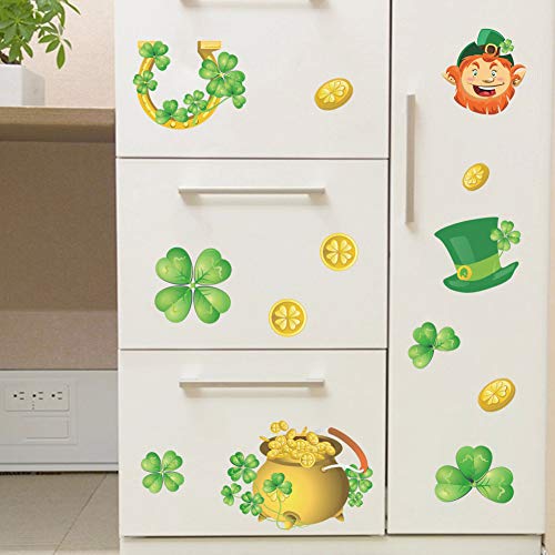 BONANA 4 Sheets St.Patrick's Day Decorations Shamrock Decal Window Clings Decal Clover Wall Stickers for Door Showcase Mural Home Office School Decorations Party Supplies