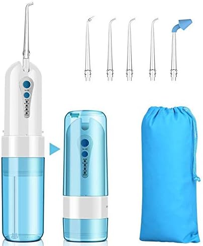 CWWHY Electric Oral Irrigator, Water Flosser Irrigator Dental Cordless Portable Rechargeable with 4 Modes & 5 Jet Tips, 200ML, IPX7 Waterproof