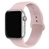 MadeforOnline Sport Band for Apple Watch 42mm 38mm, Soft Silicone Waterproof Replacement Band iWatch Bands Wristband for Apple Watch Sport, Series 3, Series 2, Series 1 S/M M/L (Pink Sand, 38mm S/M)