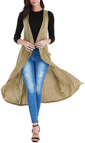 Uniboutique Women's Long Open Front Cardigan Vest with Pockets and Belt